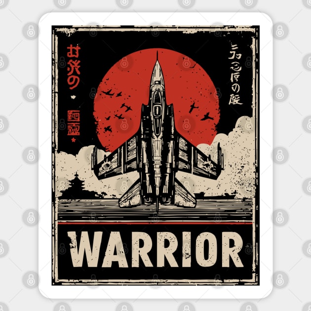 Warrior Jet Fighter - Tech Noir Military Aviation Propaganda Sticker by TuncGK